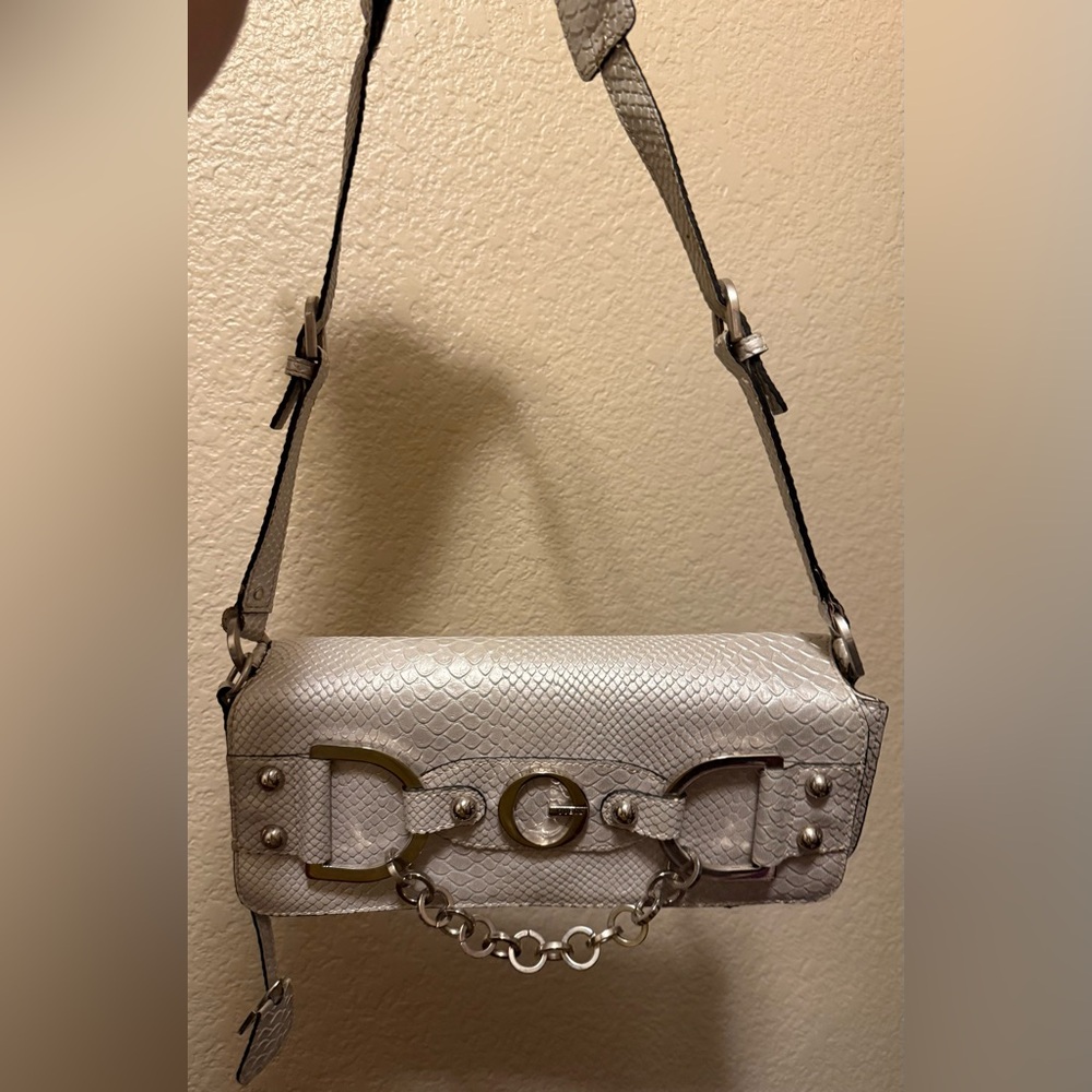 Elegant Silver White Designer Guess Shoulder Bag